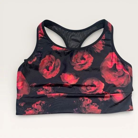 Victoria's Secret Black and Red Floral Sports Bra, Large - Picture 1 of 5